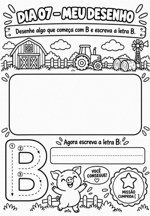 Atividade real do Dia 07 com desenho e escrita
